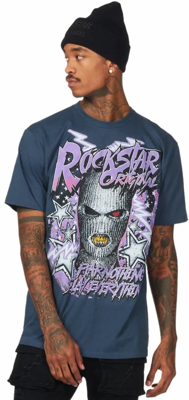Rockstar Original Men's Crew Neck Short Sleeve Graphic T-Shirt Blue Purple XL
